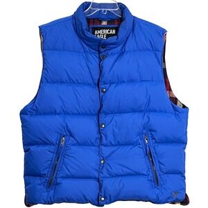 American Eagle Mens Puffer Vest XXL Blue Plaid Lined Down Fill 01977‎ Outerwear